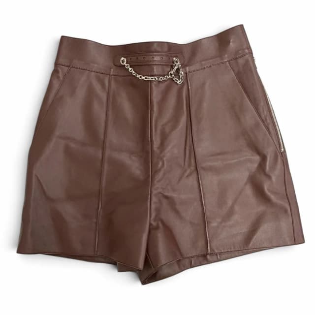 Hermès Silver with Chain Side Zip Lambskin Shorts Dark Brown 36 in Brown Lambskin from The Reluxe, photo 1 of 1