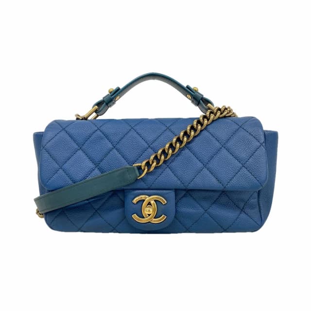 Chanel Handbag Quilted Caviar Leather Blue Champagne Gold 2-Way Bag in Blue Caviar leather from The Reluxe, photo 1 of 1