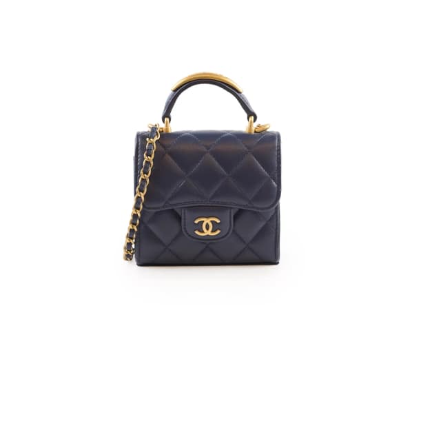 Chanel Micro Navy Top Handle with Chain Bag Microchipped in Navy Lambskin from The Purse Affair, photo 1 of 1
