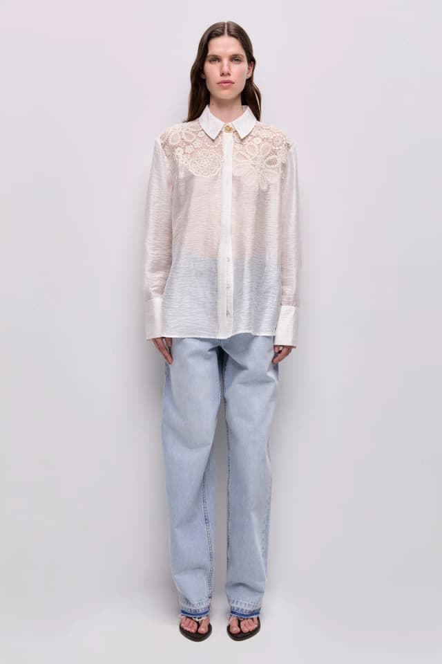 AJE Gia Embroidered Shirt in IVORY, image 1 of 1 from Aje