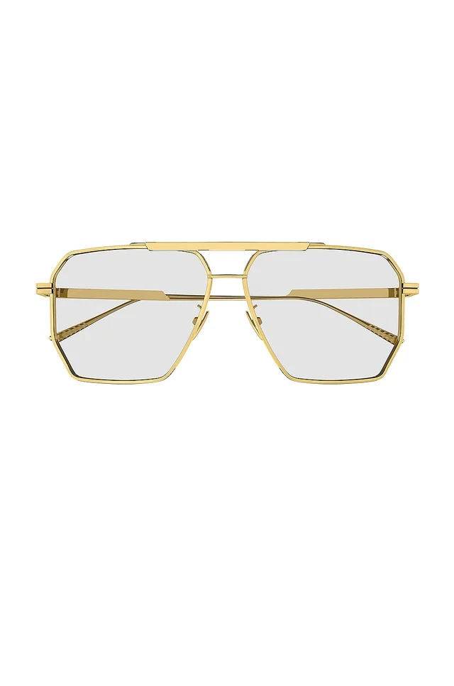 Bottega Veneta Metal Hexagonal Aviator in Shiny Gold, image 1 of 1 from REVOLVE (Canada)