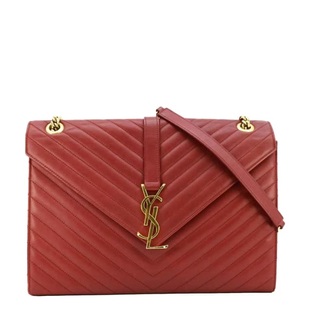 Saint Laurent Envelope Large Mixed Matelasse Leather Shoulder Bag Red in Red Leather from Dallas Designer Handbags, photo 1 of 1