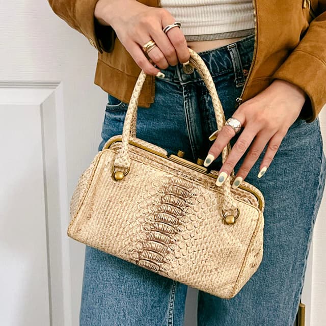 Bottega Veneta Python coin purse handbag beige from VINTAGE QOO TOKYO, photo 1 of 1