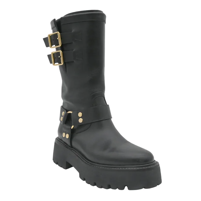 Celine Black Leather Harness Buckle Lug Sole Mid-Calf Boots in Black Leather from Clotheshorse Anonymous, photo 1 of 1