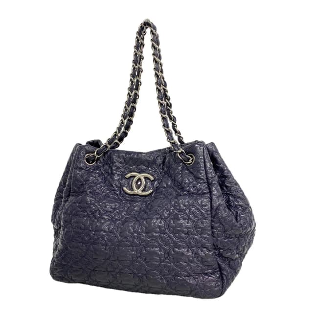 Chanel Shoulder Bag Leather Navy Silver in Navy Leather from The Reluxe, photo 1 of 1