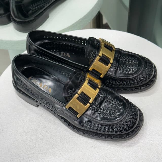 Prada Loafers Gold Detail Sz 37 in Black from Revivre Luxury Consignment, photo 1 of 1