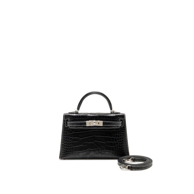 Hermès Mini Kelly II special order alligator mississippiensis matt black / gris perle white stitching… in Black Crocodile from EMIER, photo 1 of 1