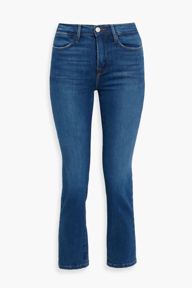 Frame Le High Straight Distressed Mid-Rise Straight-Leg Jeans in Mid denim, image 1 of 1 from THE OUTNET