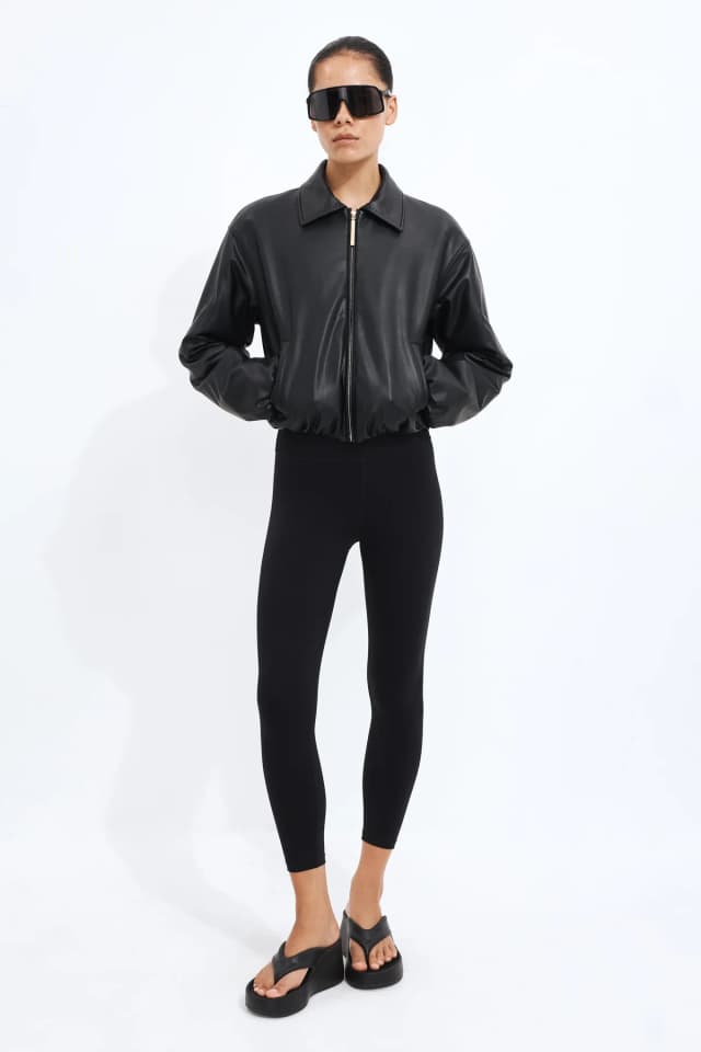 Athletica Vegan Leather Bomber Jacket in BLACK, image 1 of 1 from Aje