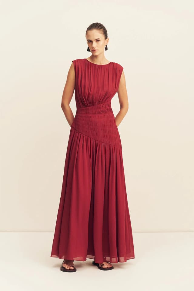 Shona Joy AMINA PANELLED RUCHED MAXI DRESS - SANGRIA, image 1 of 1 from Shona Joy