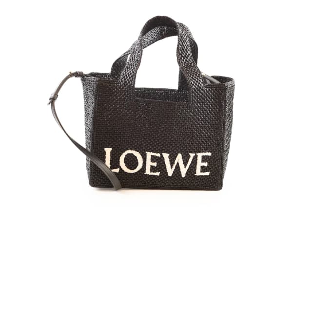 Loewe Small Font Raffia Tote Bag Black in Black Raffia from The Purse Affair, photo 1 of 1