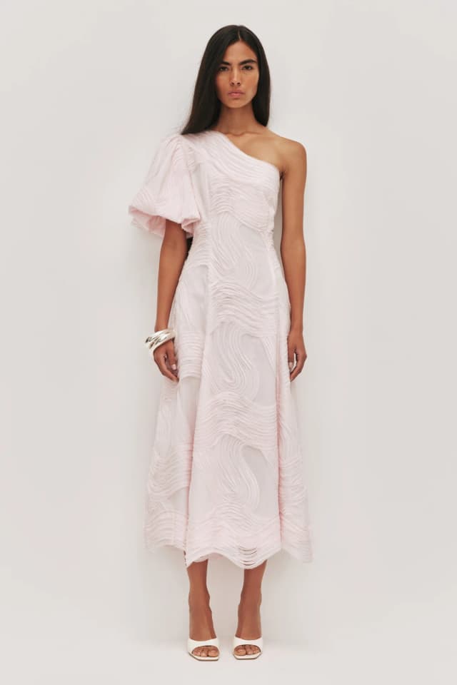 AJE Wave One Shoulder Dress in PASTEL PINK, image 1 of 1 from Aje
