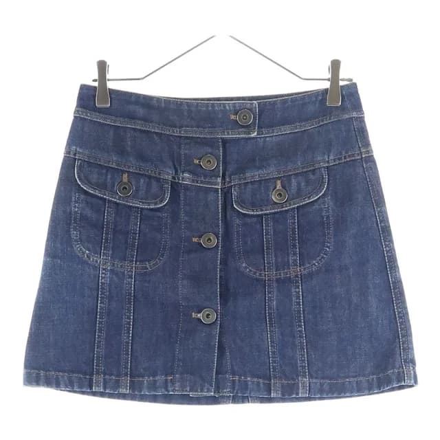 Prada Side Button Denim Skirt Detail Indigo in Denim from The Reluxe, photo 1 of 1