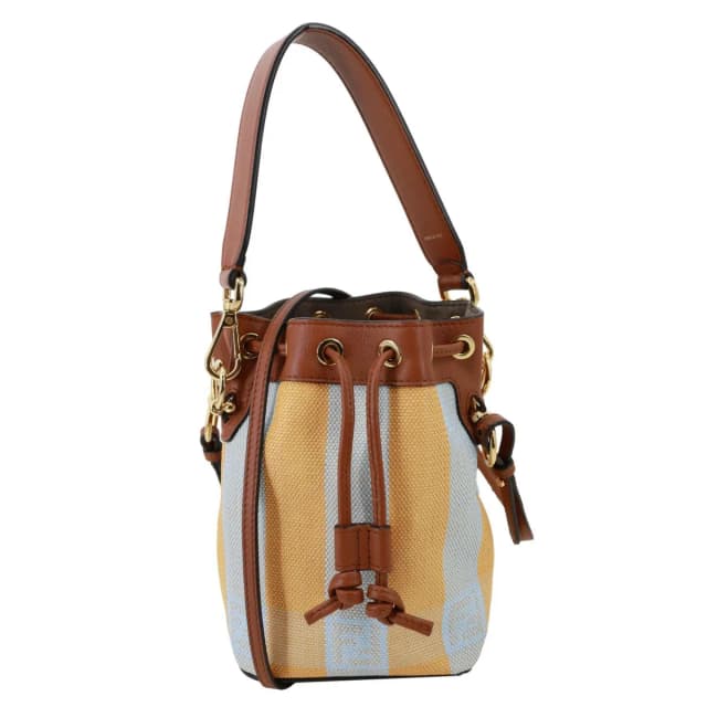 Fendi Mon Tresor Mini Raffia Canvas Bucket Bag Brown in Brown Canvas from Dallas Designer Handbags, photo 1 of 1