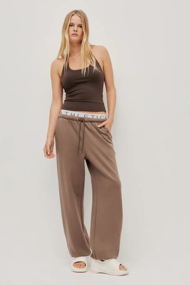 Athletica Cuffed Hem Logo Track Pants in MOCHA, image 1 of 1 from Aje
