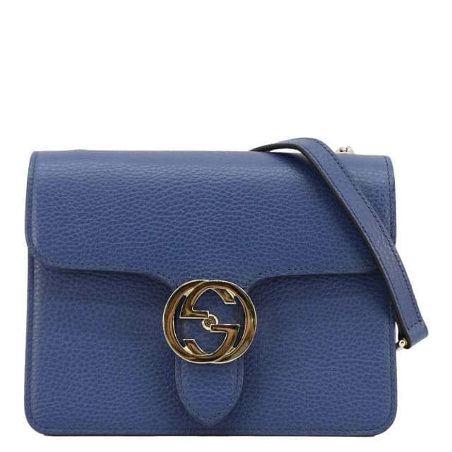 Gucci Interlocking GG Leather Crossbody Bag Blue 510304 in Blue Leather from Dallas Designer Handbags, photo 1 of 1