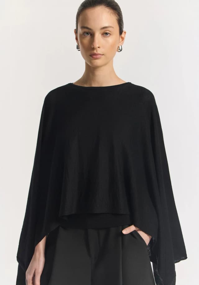 VIKTORIA & WOODS Cassius Wool Poncho in BLACK, image 1 of 1 from Viktoria & Woods