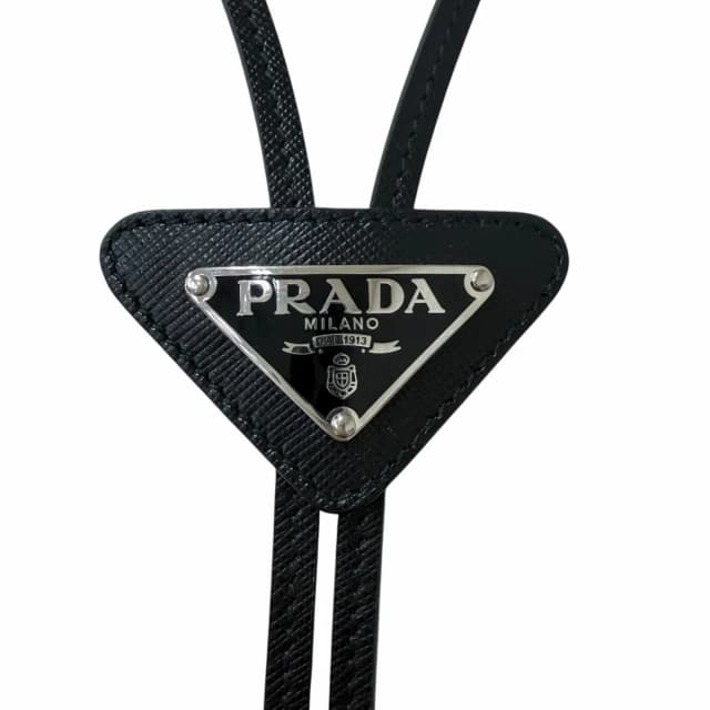 Prada Triangle Logo Plate Multik Loop Tie Bolo Tie Black in Black Saffiano leather from The Reluxe, photo 1 of 1
