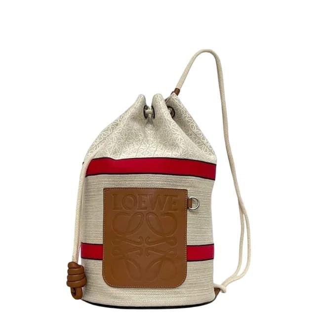 Loewe Drawstring Shoulder Bag Sella Natural White Brown Paula's Ibiza Anagram in Brown Canvas from The Reluxe, photo 1 of 1