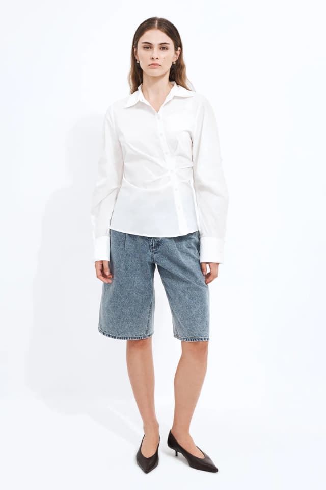 Aje Studio Ellie Wrap Shirt in IVORY, image 1 of 1 from Aje