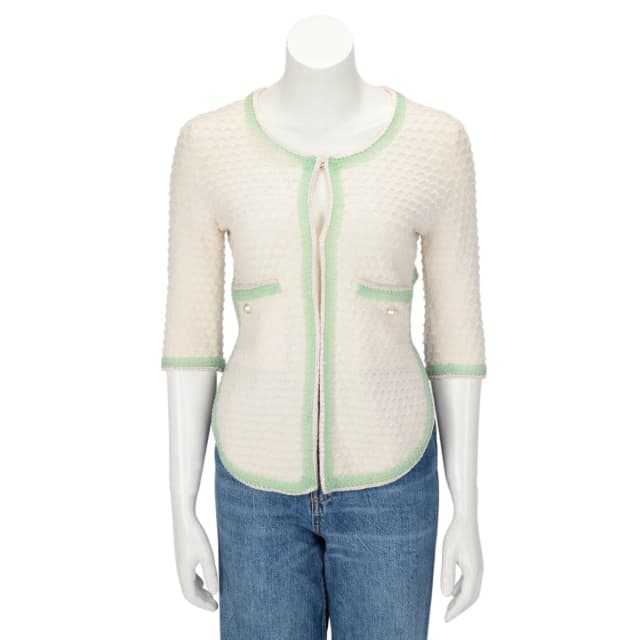 Chanel Scale-Knit Tie Cardigan FR 34 in Cream Cashmere from Blue Spinach, photo 1 of 1