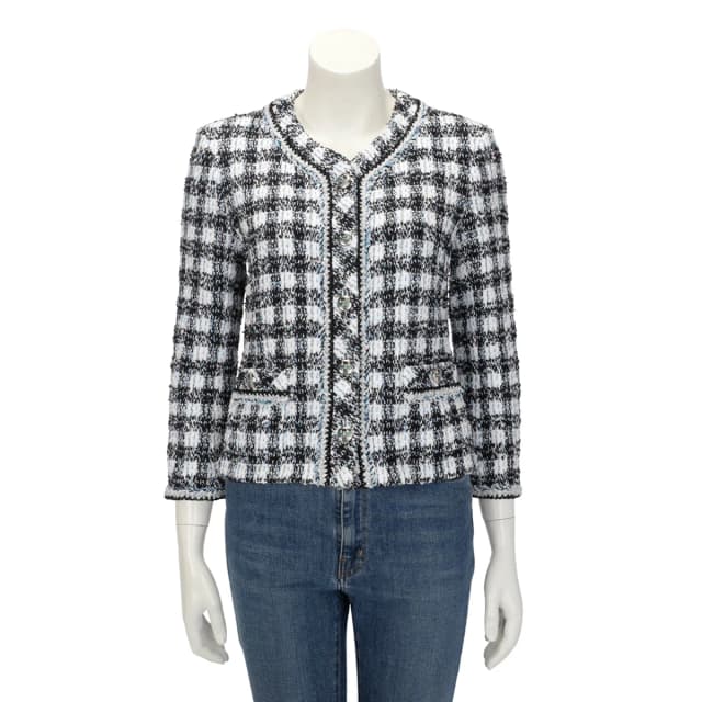 Chanel Check Tweed Braided Trim Jacket FR 40 in Blue Tweed from Blue Spinach, photo 1 of 1