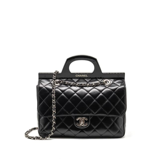 Chanel Quilted Small CC Delivery Flap Bag Glazed Calfskin Black SHW in Black Calfskin from EMIER, photo 1 of 1