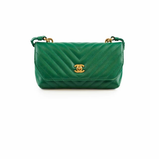 Chanel Chevron Mini Flap 26 Series in Green Lambskin from The Purse Affair, photo 1 of 1