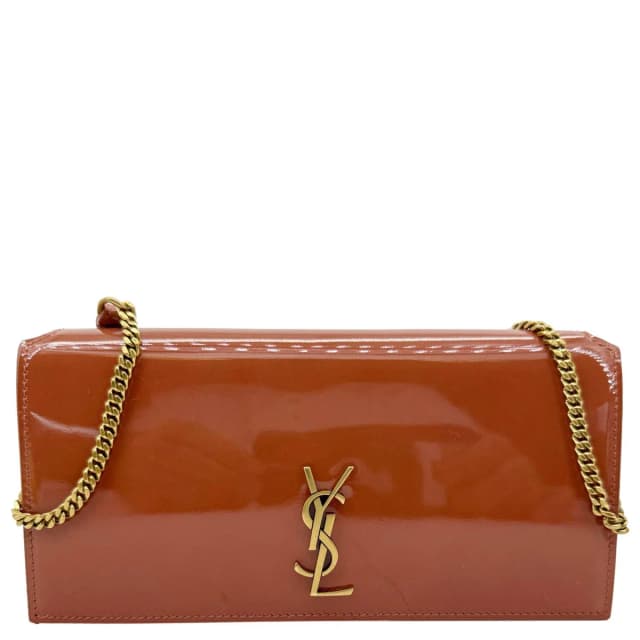 Saint Laurent Monogram Patent Leather Phone Holder Crossbody Bag Terracotta in Patent leather from Dallas Designer Handbags, photo 1 of 1