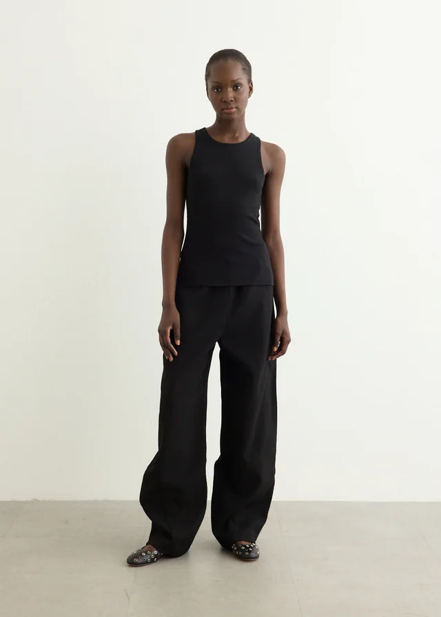 Ganni Bonded Crepe Wide Pants in Black, image 1 of 1 from Incu