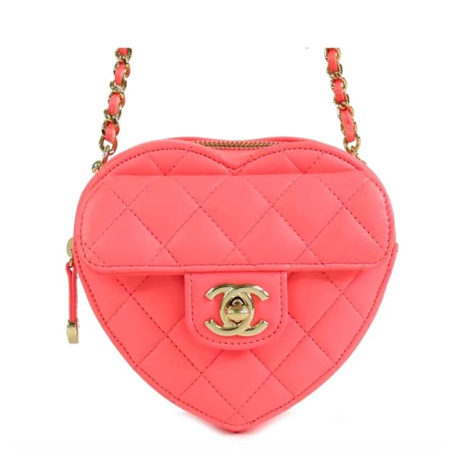 Chanel Heart Chain Pink Gold Lambskin Quilted Stitch Shoulder Bag in Pink Lambskin from The Reluxe, photo 1 of 1