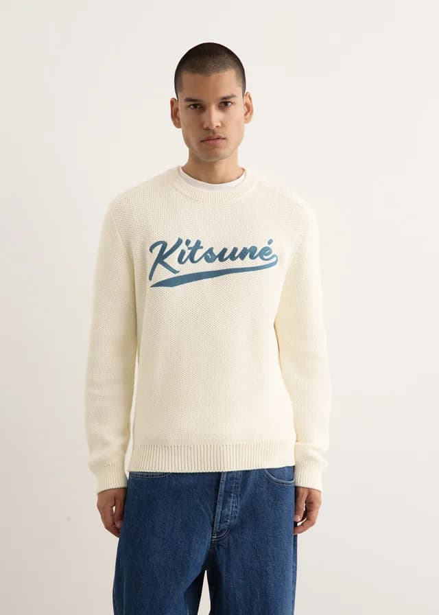 Maison Kitsune Varsity Embroidered Mesh Jumper in MILK-P204, image 1 of 1 from Incu
