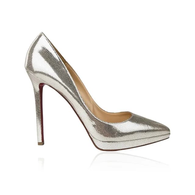 Christian Louboutin Metallic Lizard-Effect Pigalle Plato 120 Platform Pumps in Silver Leather from Designer Archives, photo 1 of 1