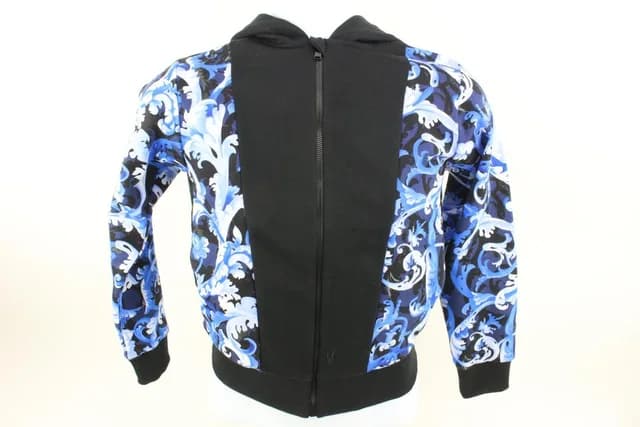 Versace Size 10A Boy's Black Blue Baroque Zip Up Hoodie Sweatshirt Kids in Black from Bagriculture, photo 1 of 1