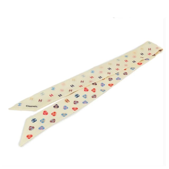 Chanel Thai Scarf Ribbon Ivory Multicolor Silk in White Silk from The Reluxe, photo 1 of 1