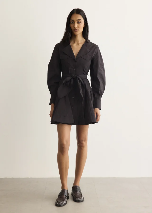 Ganni Mini Shirt Dress in Black 099, image 1 of 1 from Incu
