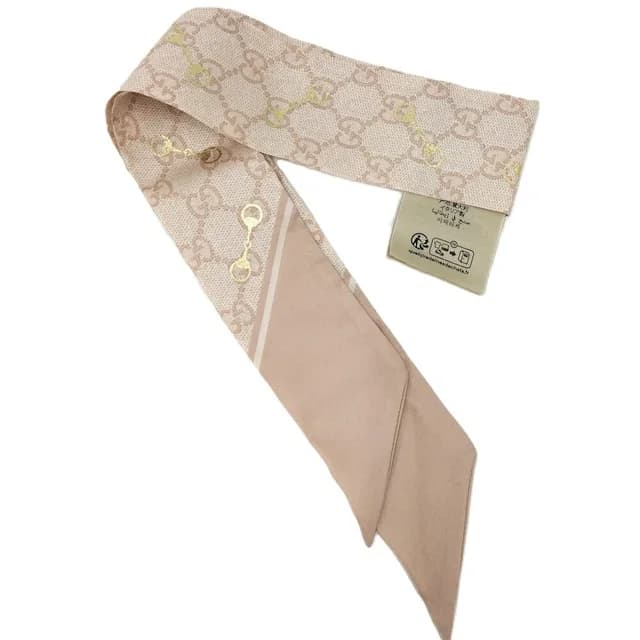 Gucci Neck Bow Scarf GG Pattern Silk Pink Beige in Beige Silk from The Reluxe, photo 1 of 1