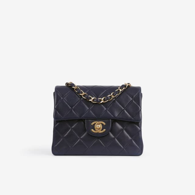 Chanel Vintage Mini Square Flap - Navy Lambskin | Gold Hardware in Blue Lambskin from Bagista, photo 1 of 1