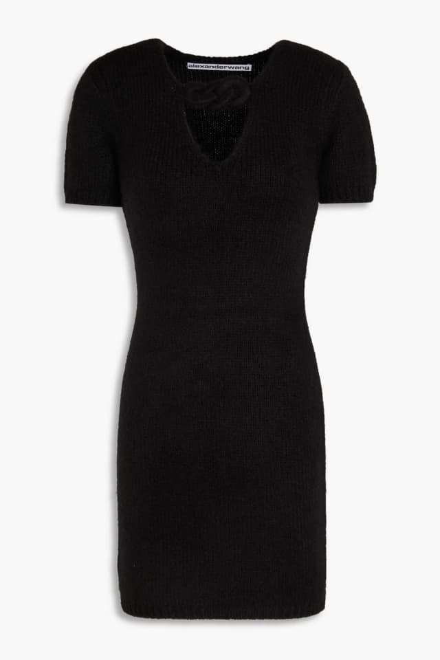Alexander Wang Ribbed Alpaca-Blend Mini Dress with Knotted Cutout in Black, image 1 of 1 from THE OUTNET