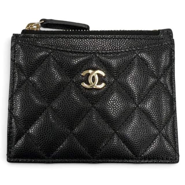 Chanel CC Logo Caviar Leather Card Case Coin Purse Black Gold in Black Caviar leather from The Reluxe, photo 1 of 1