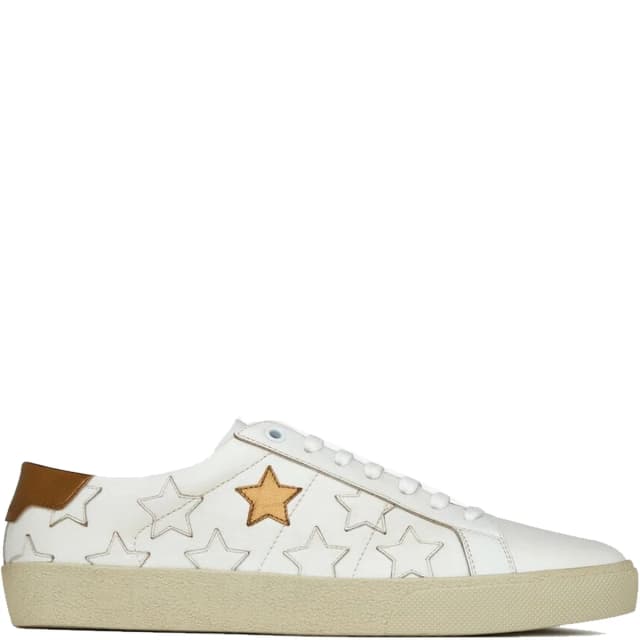 SAINT LAURENT SL06 Gold Star Canvas Sneakers, White/Gold, image 1 of 1 from Cultstatus
