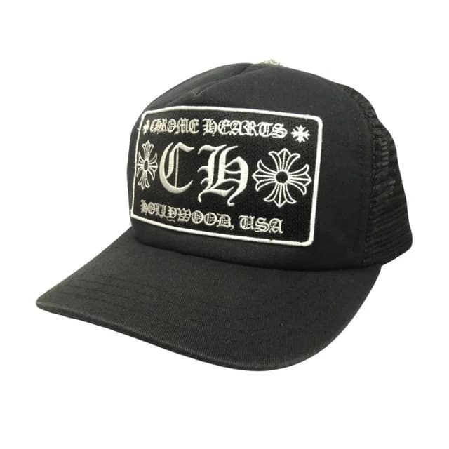 Chrome Hearts Chlogo Trucker Cap Hat CH Plus Cross Mesh Patch Black in Black from The Reluxe, photo 1 of 1