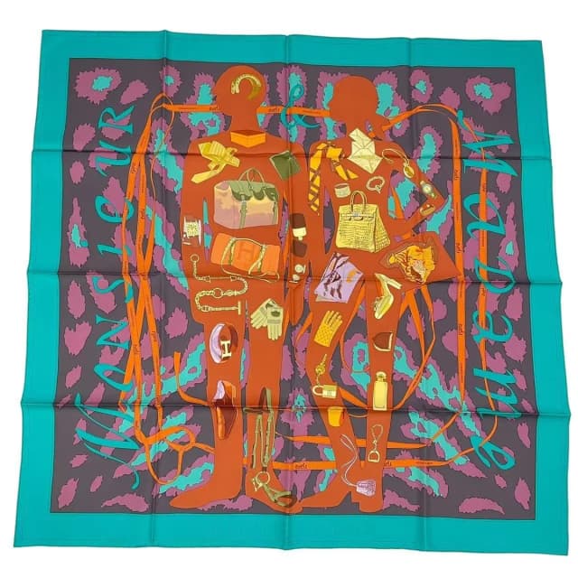 Hermès Carre 90 Monsieur Et Madame All Over Pattern Silk Scarf Blue in Blue Silk from The Reluxe, photo 1 of 1