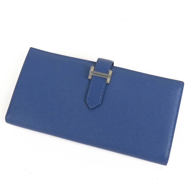 Hermès Bearn Soufflet Blue Brighton Silver Chevre Wallet in Blue Goatskin from The Reluxe, photo 1 of 1