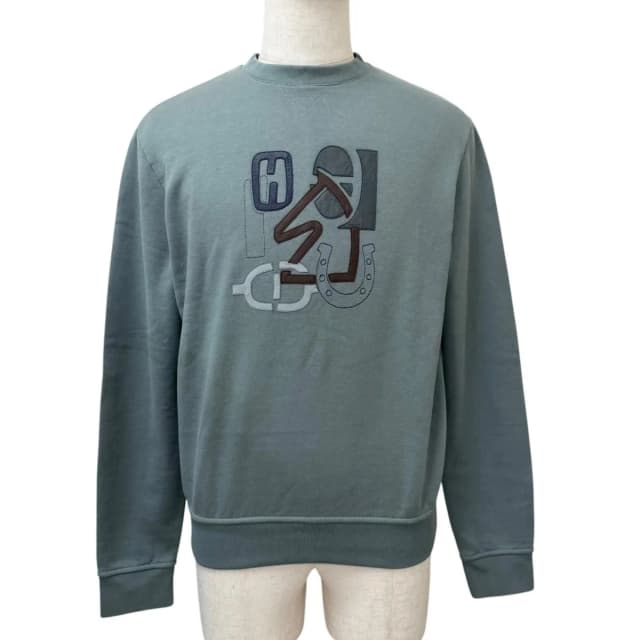 Hermès Puzzle Lambskin Patch 100% Cotton Crew Neck Sweatshirt Shirt Green in Green Lambskin from The Reluxe, photo 1 of 1