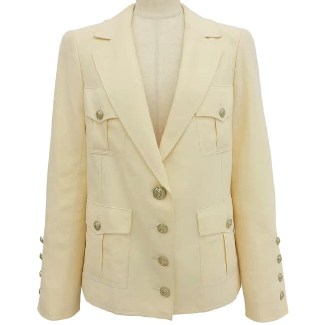 Chanel 2007 Matelassé Stitched CC Logo Button Jacket #36 Ivory from VINTAGE QOO TOKYO, photo 1 of 1