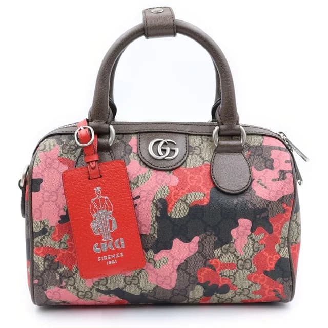 Gucci GG Camouflage Leather Silver 2-Way Shoulder Bag Mini Pink Beige in Beige Leather from The Reluxe, photo 1 of 1