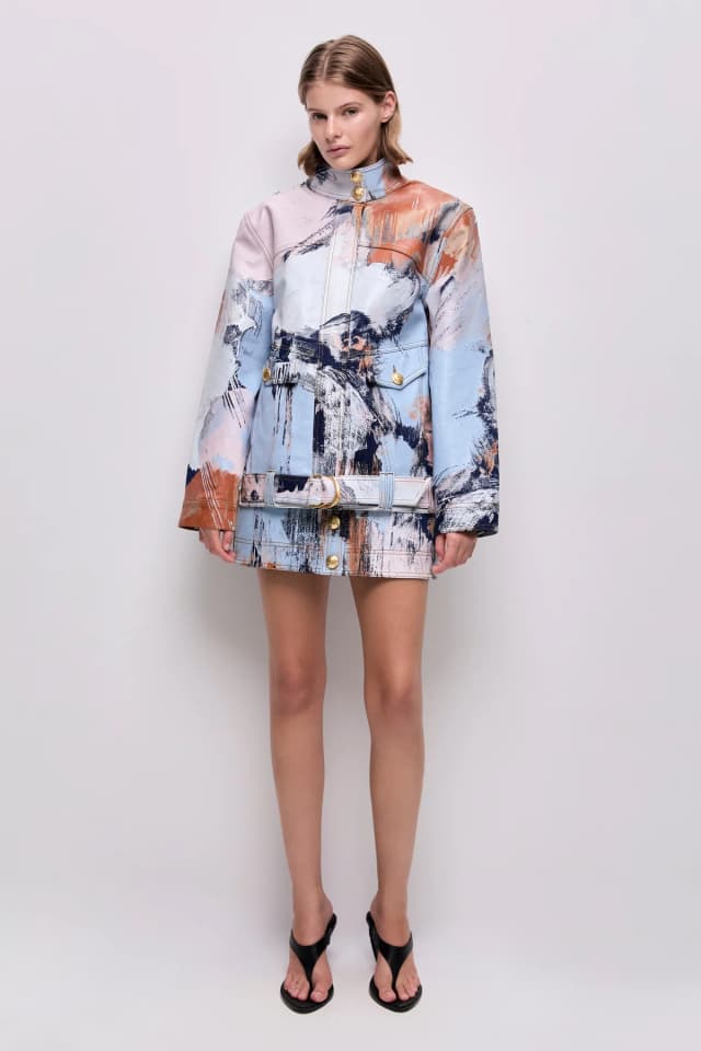 AJE Lettera Denim Jacket in BRUSH STROKE, image 1 of 1 from Aje