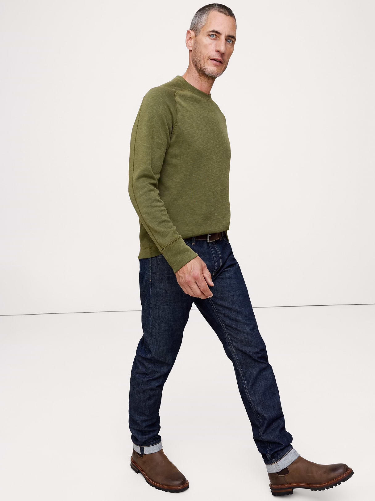 Banana Republic Slub Double-Knit Crew-Neck T-Shirt in Green Mangrove, image 1 of 1 from Banana Republic (US)