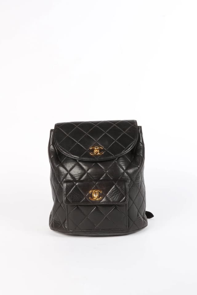 90s Chanel Espresso Black Lambskin Leather Duma Backpack in Black Lambskin from Break Archive, photo 1 of 1